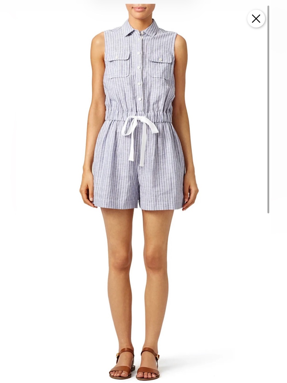 Kate Spade Linen Broom Street Blue Striped Sleeveless Romper
